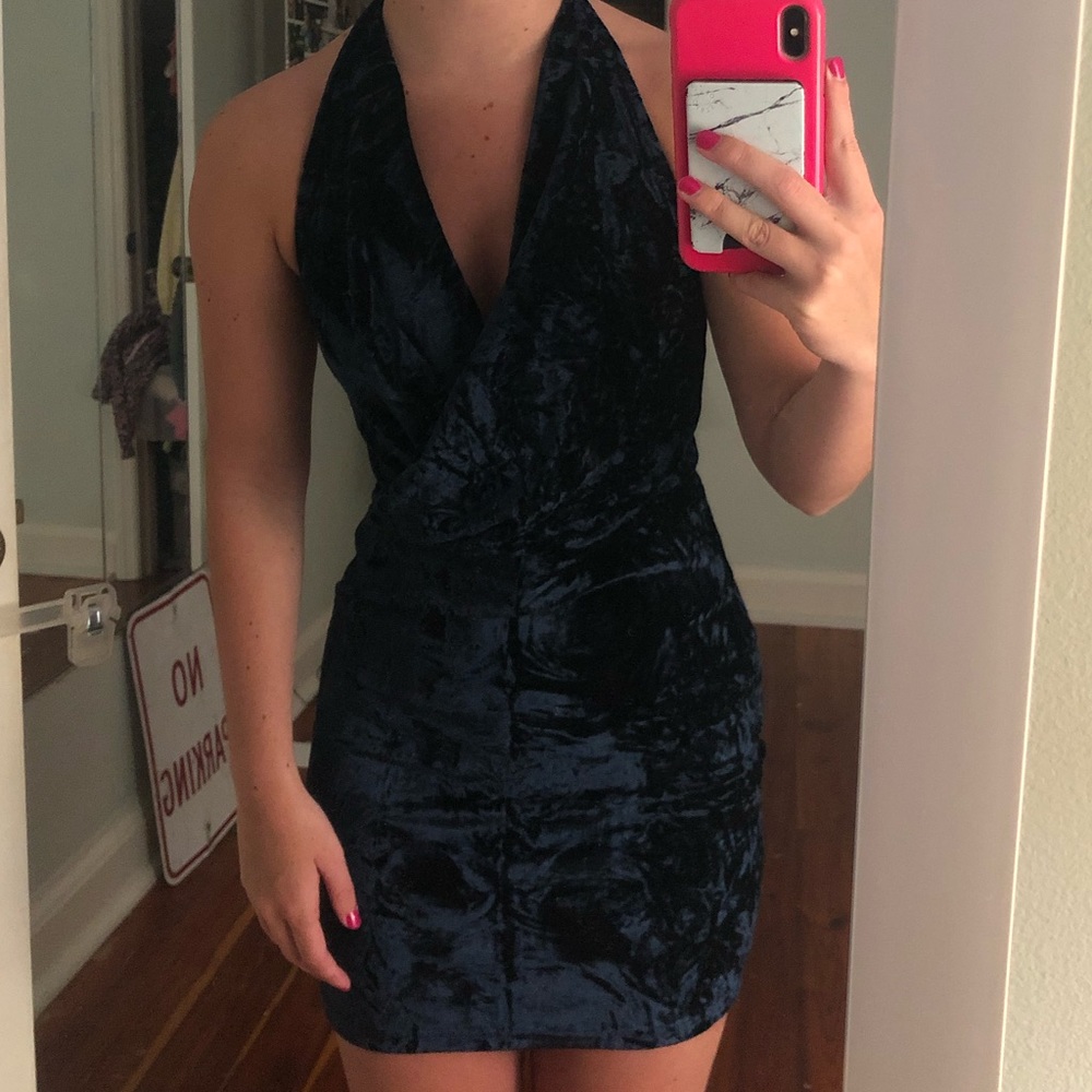 Victoria + Sophia velvet halter dress